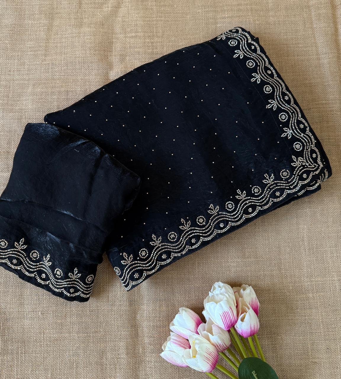 Zarkan Fandy satin silk saree - Image 4