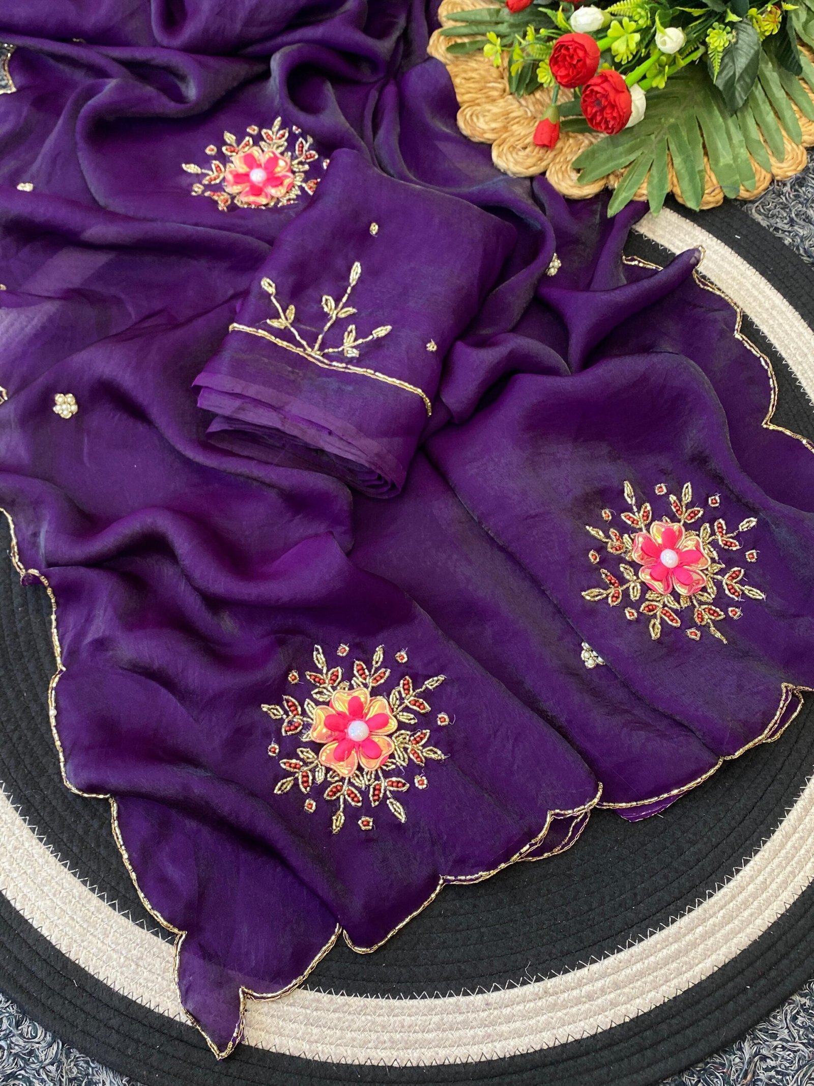 Purple fendy silk saree - Image 3