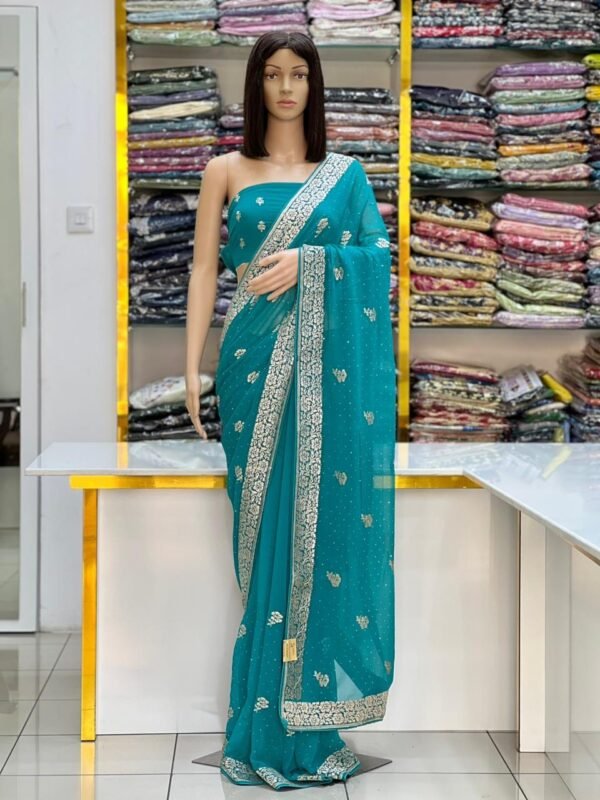 Georgette stone work saree - Image 5