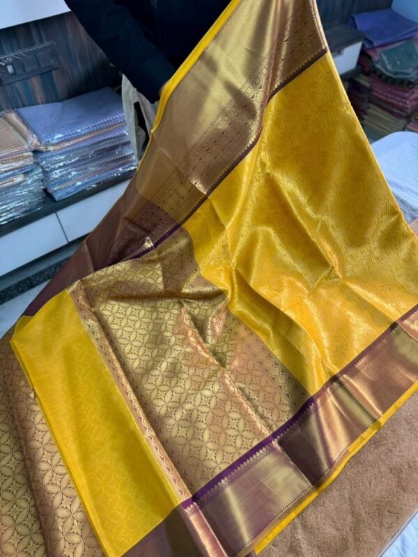 Yellow banarasi katan silk saree - Image 3