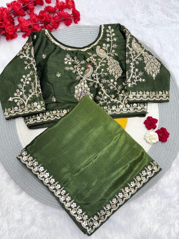 Dual shaded chinon silk saree with stitched blouse - Image 8