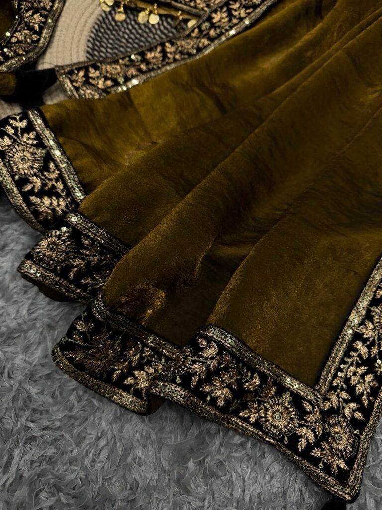 Space silk saree with stitched free size blouse