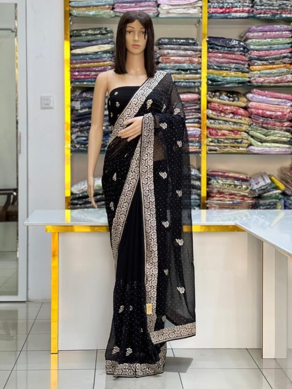 Georgette stone work saree - Image 3