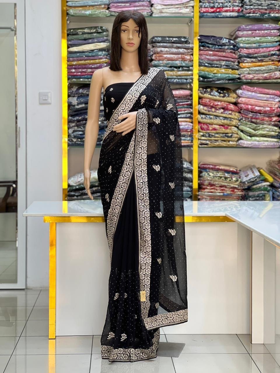 Georgette stone work saree - Image 3