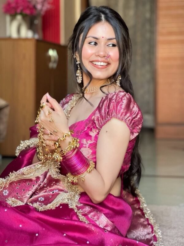 Bridal banarasi tissue silk mirror work saree - Image 2