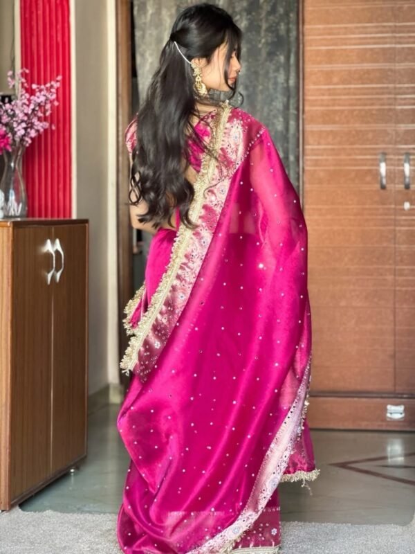 Bridal banarasi tissue silk mirror work saree - Image 5