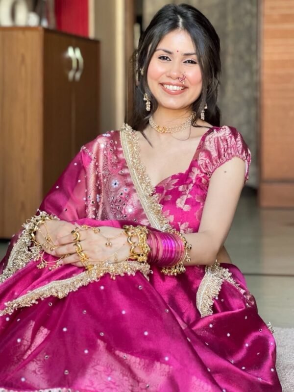 Bridal banarasi tissue silk mirror work saree - Image 4