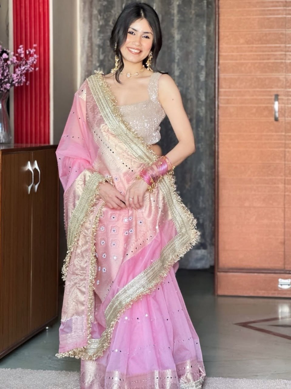 Banarasi kora silk sarees with pearl & mirror work - Image 9