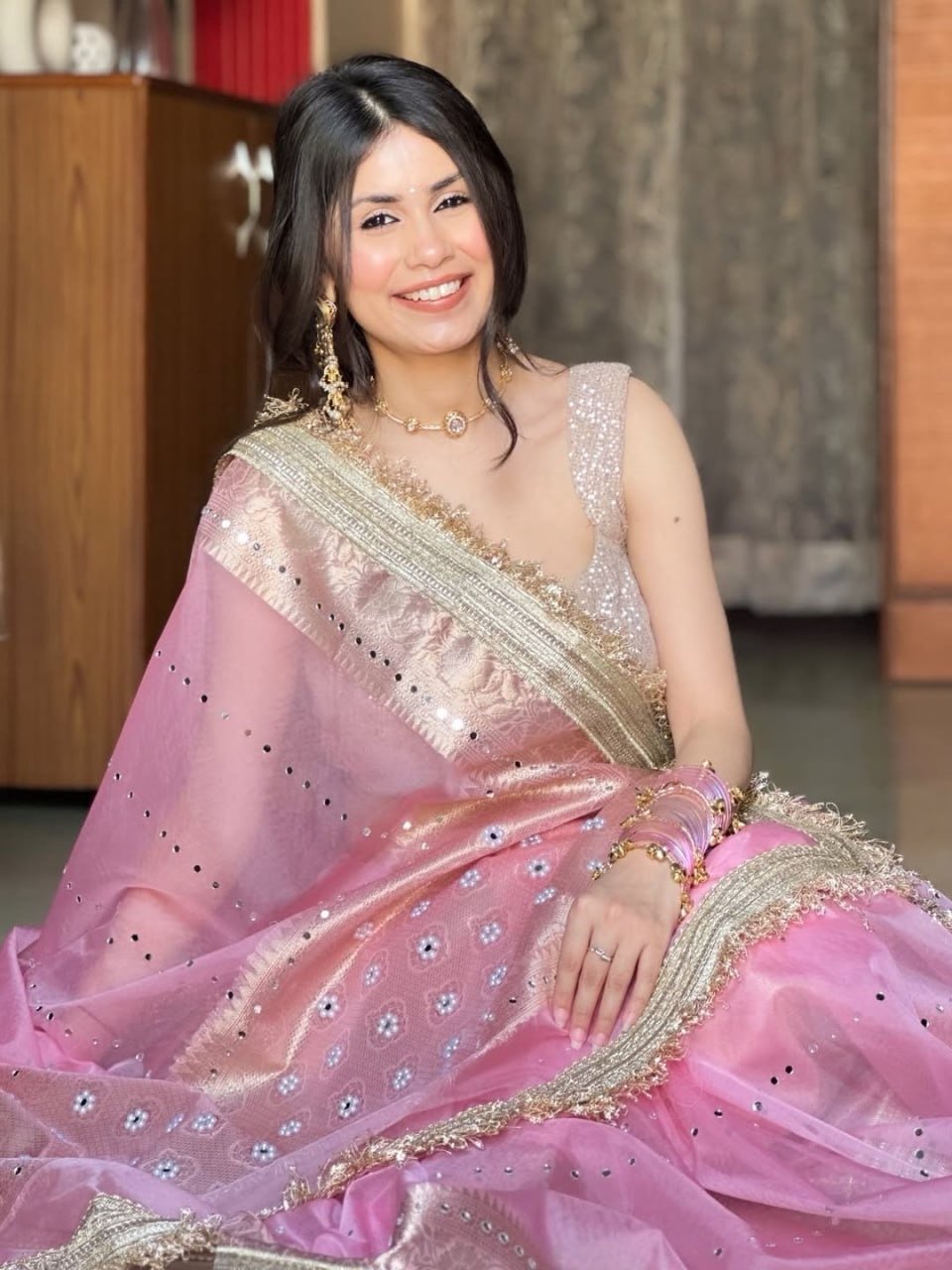 Banarasi kora silk sarees with pearl & mirror work - Image 5