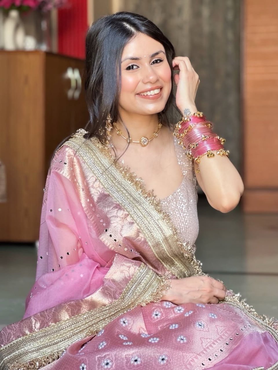 Banarasi kora silk sarees with pearl & mirror work - Image 4