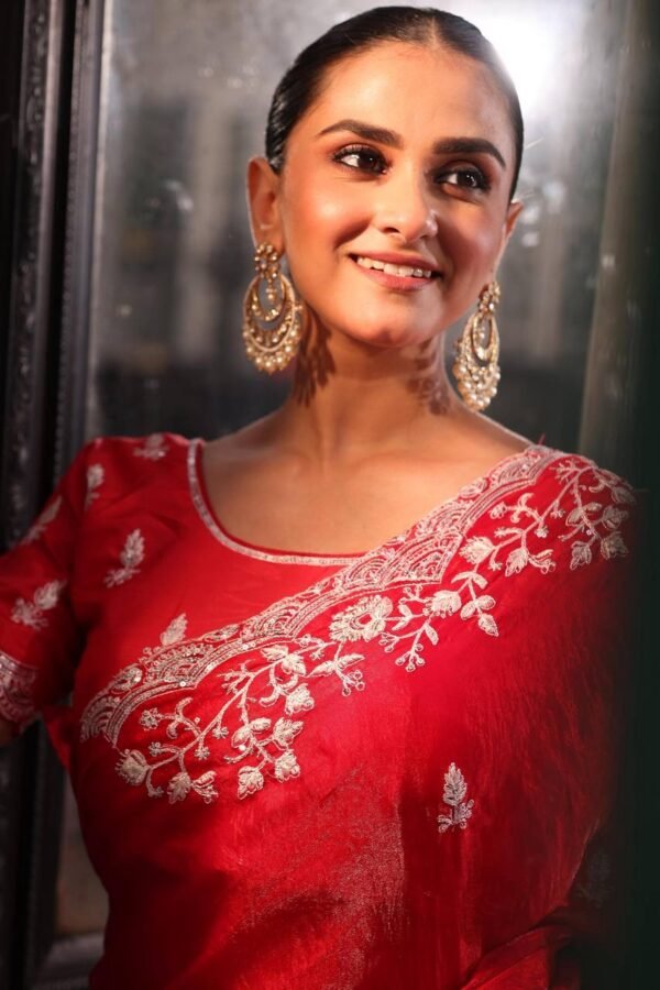 Red silk saree - Image 3