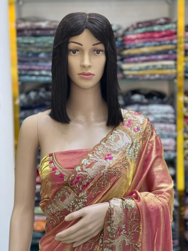Soft Silky Dual Tone Saree with Heavy Embroidery Border - Image 6