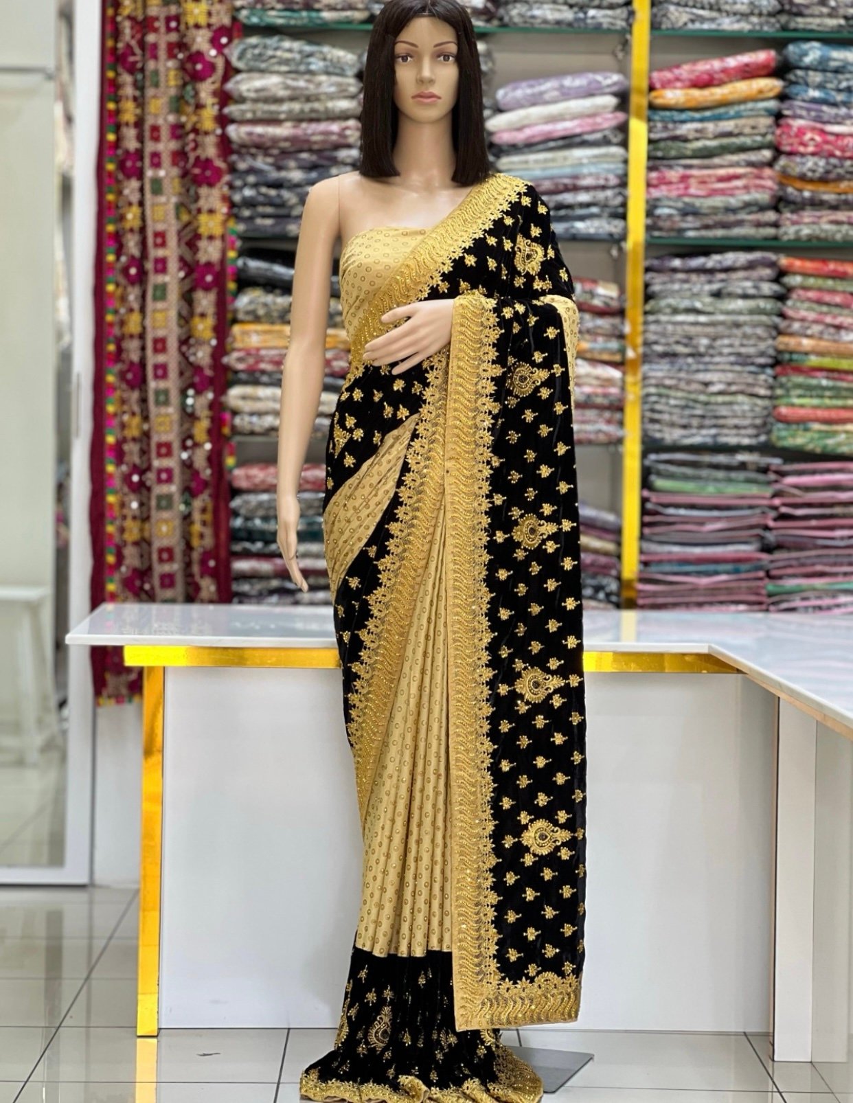 Bridal designer velvet sarees - Image 1