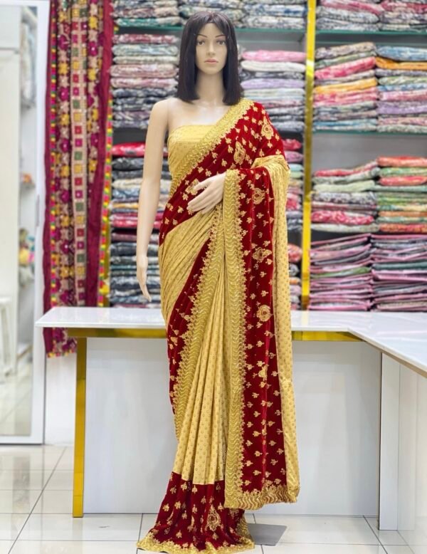 Bridal designer velvet sarees - Image 2