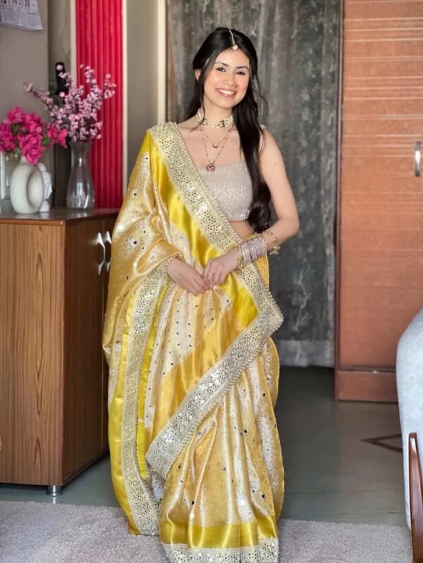 Banarasi mirror work tissue silk saree - Image 8