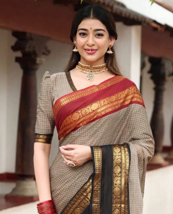 Kanchi Cotton Ganga Jamuna Kattam Saree - Image 3