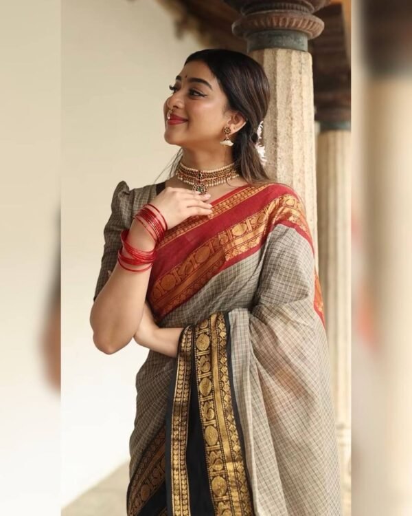 Kanchi Cotton Ganga Jamuna Kattam Saree - Image 2