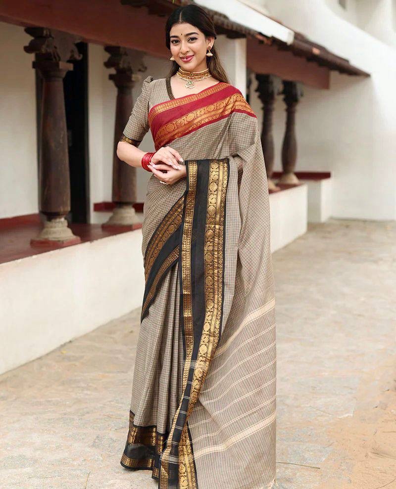 Kanchi Cotton Ganga Jamuna Kattam Saree - Image 1