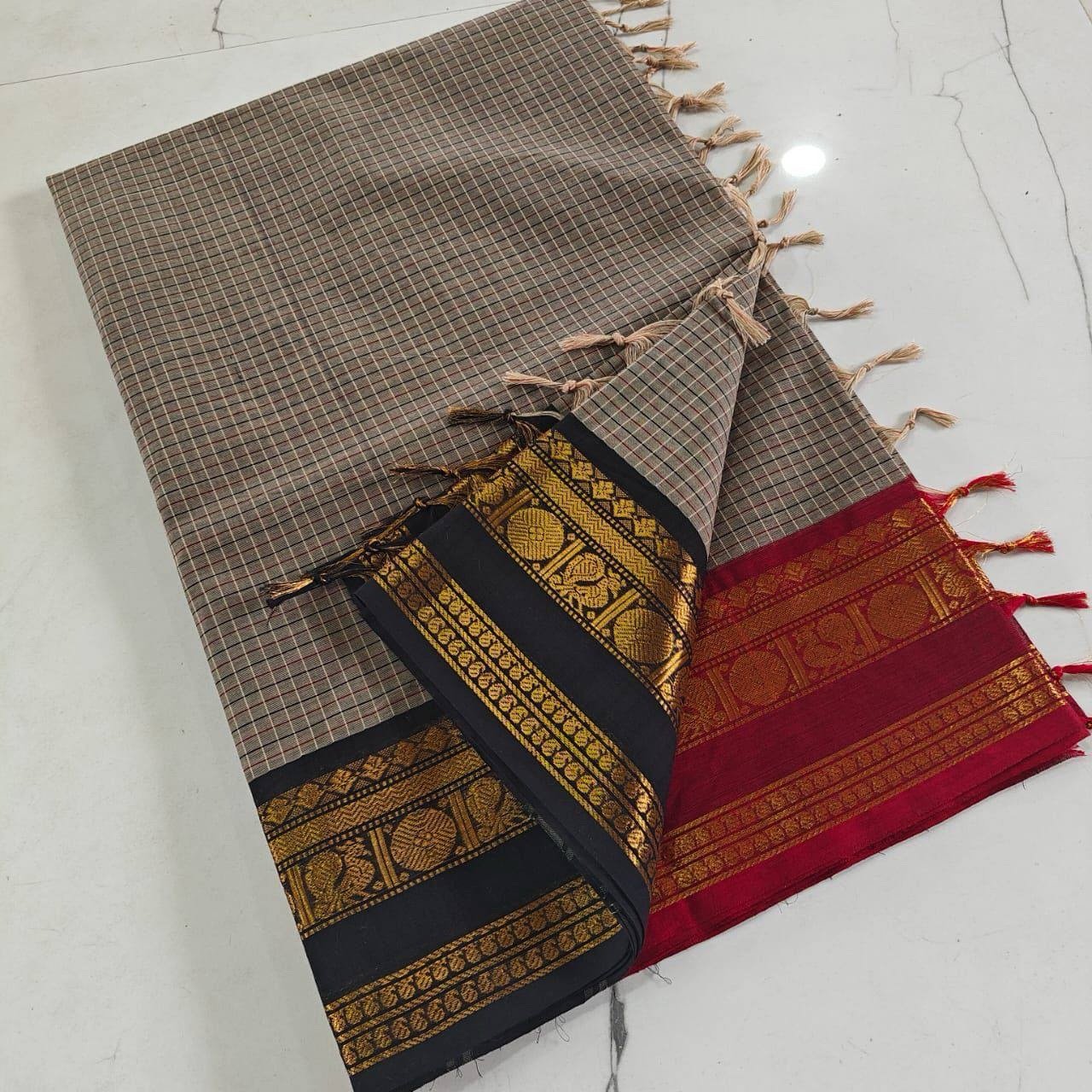 Kanchi Cotton Ganga Jamuna Kattam Saree - Image 4