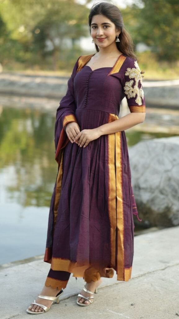 Handloom Wine Kurta Suit Set with Embroidery