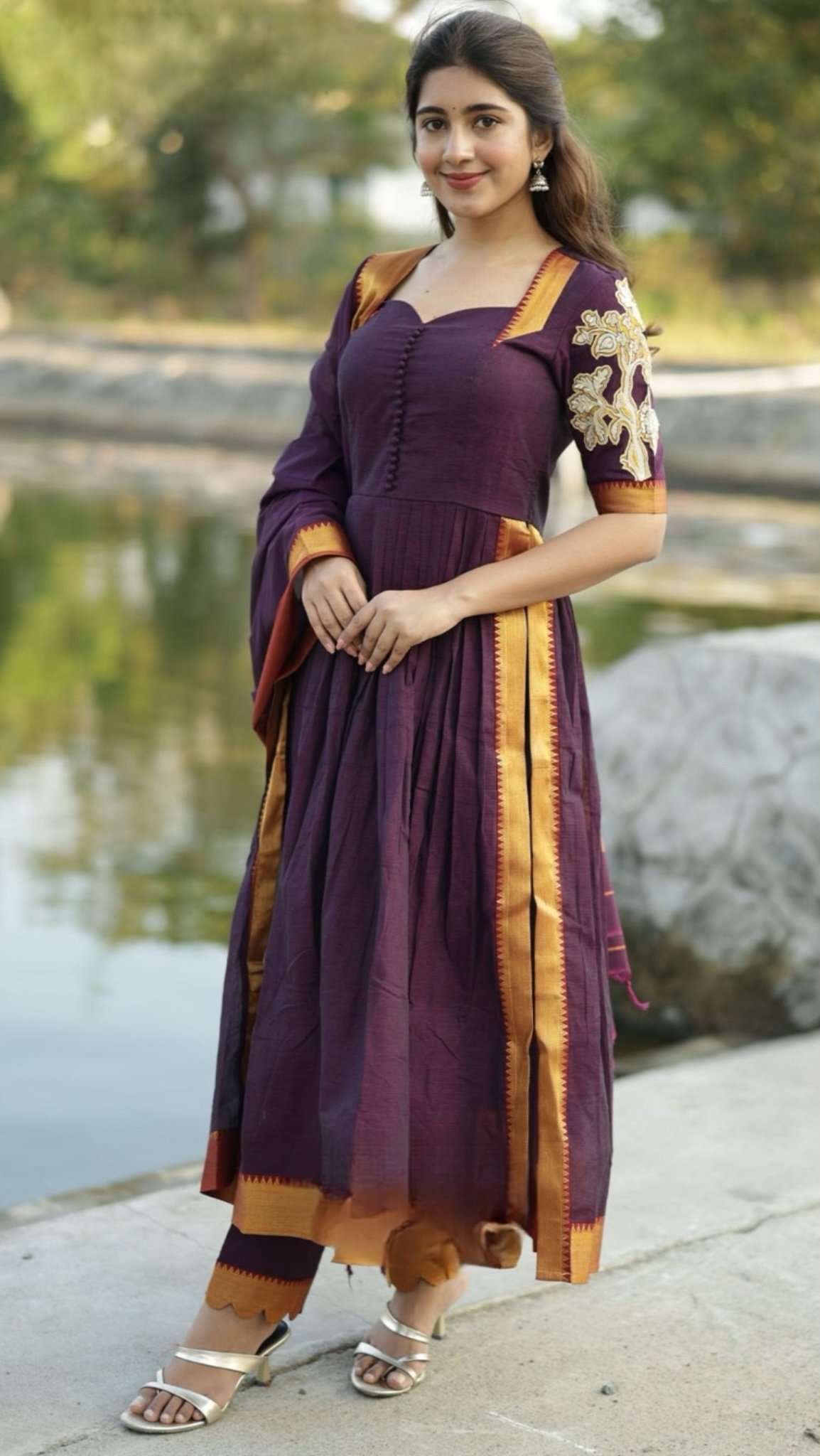 Handloom Wine Kurta Suit Set with Embroidery - Image 1