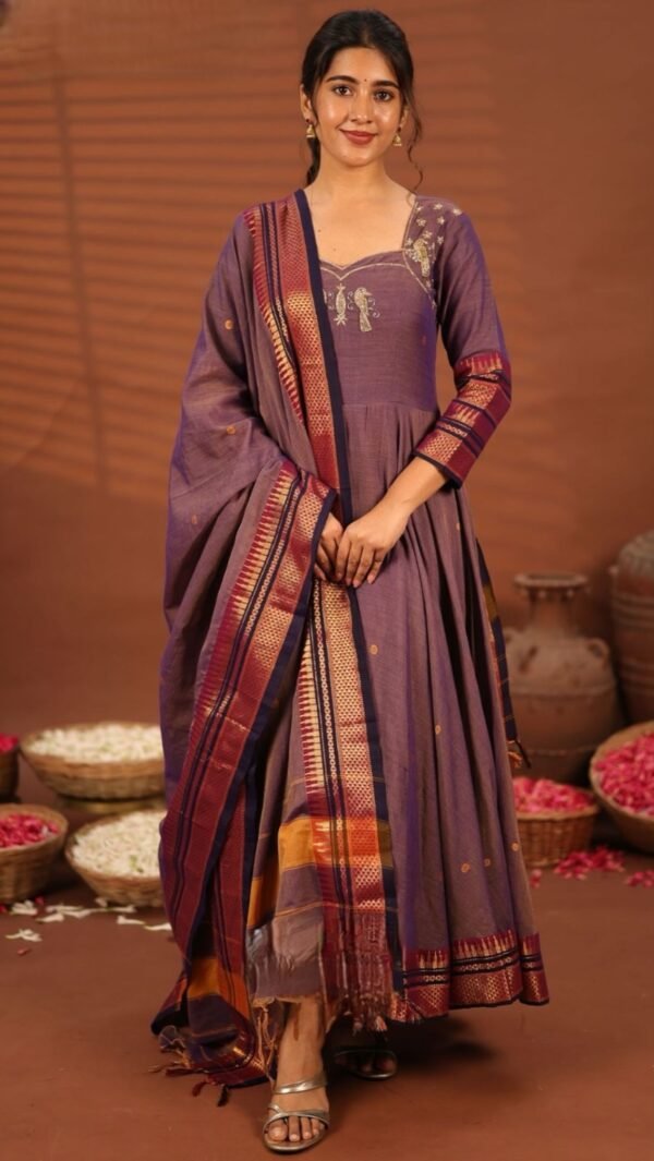 Dusty Purple Handloom Anarkali Suit Set