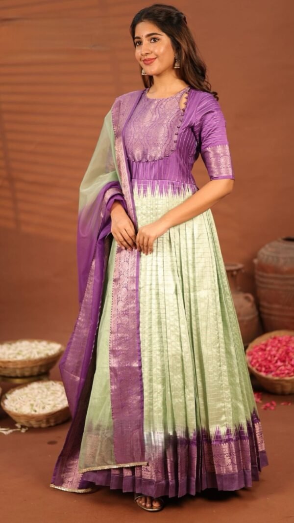 Nainisha Purple Banarasi Silk Gown