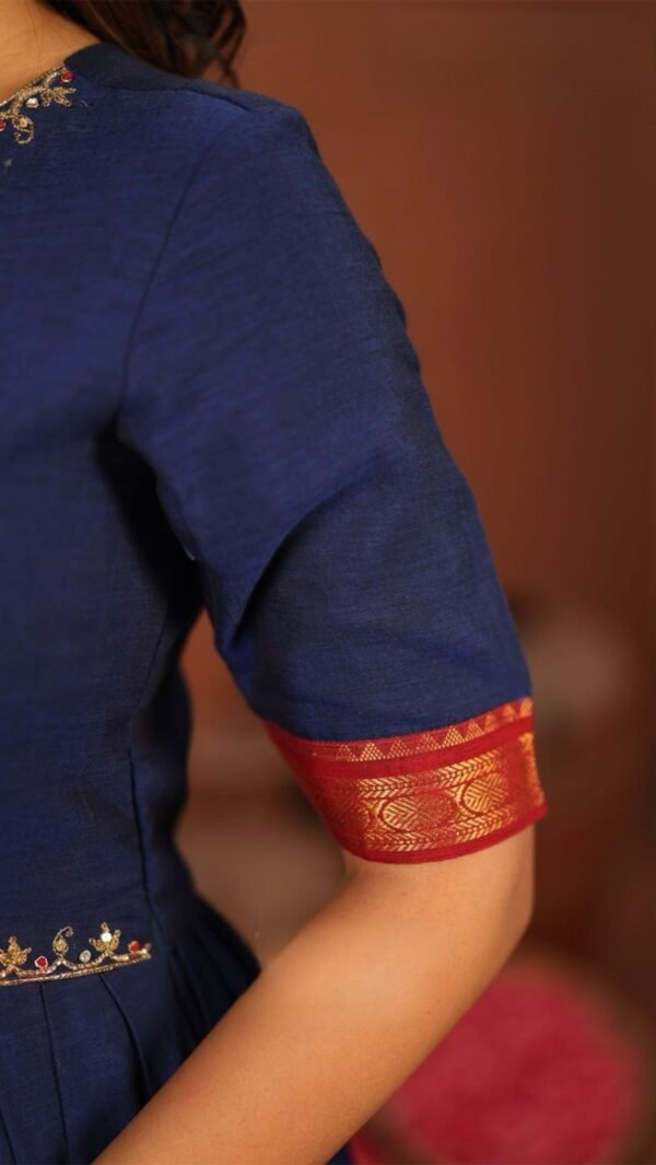 Sahikha Blue Anarkali Suit Set - Handloom Cotton Elegance - Image 5