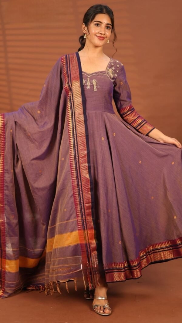Dusty Purple Handloom Anarkali Suit Set - Image 2
