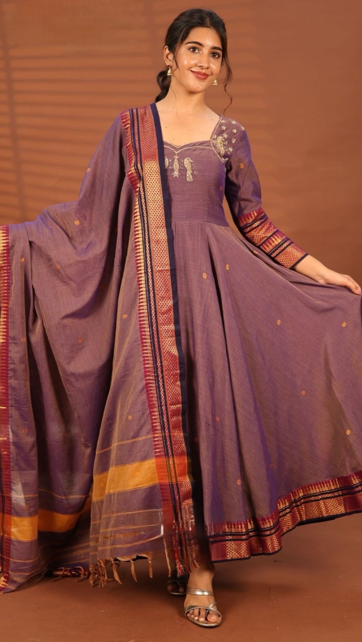 Dusty Purple Handloom Anarkali Suit Set - Image 2