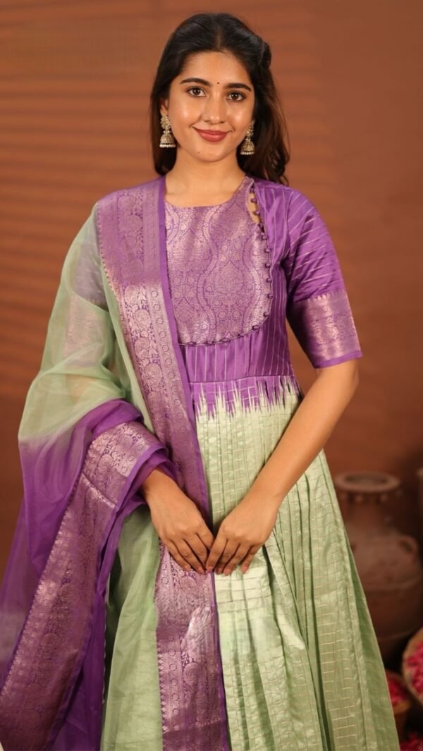 Nainisha Purple Banarasi Silk Gown - Image 2