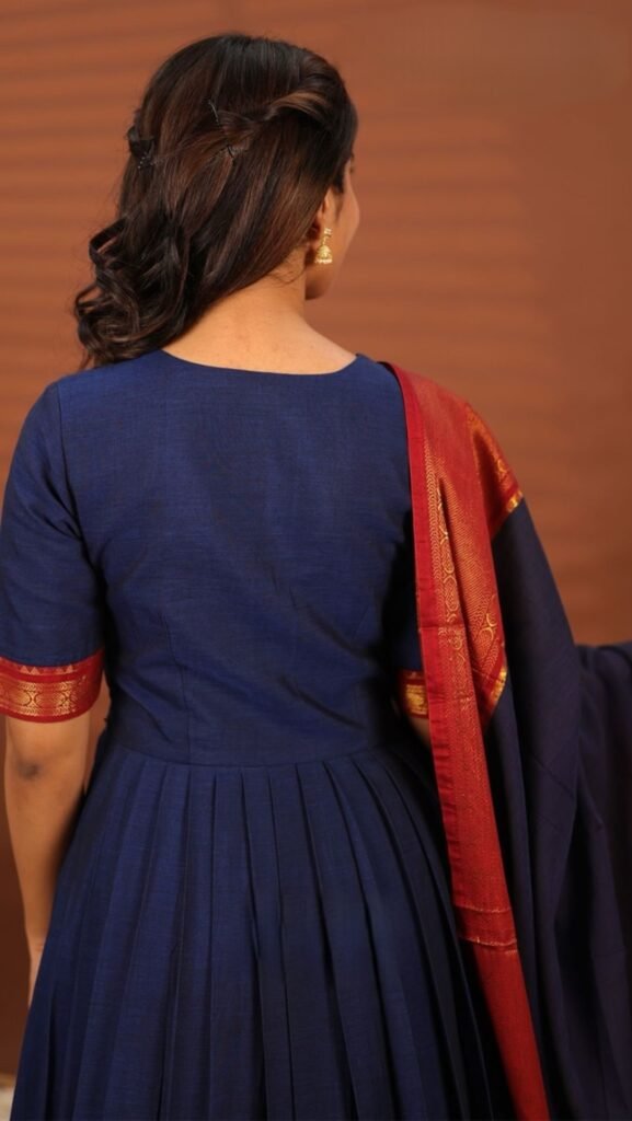 Sahikha Blue Anarkali Suit Set - Handloom Cotton Elegance