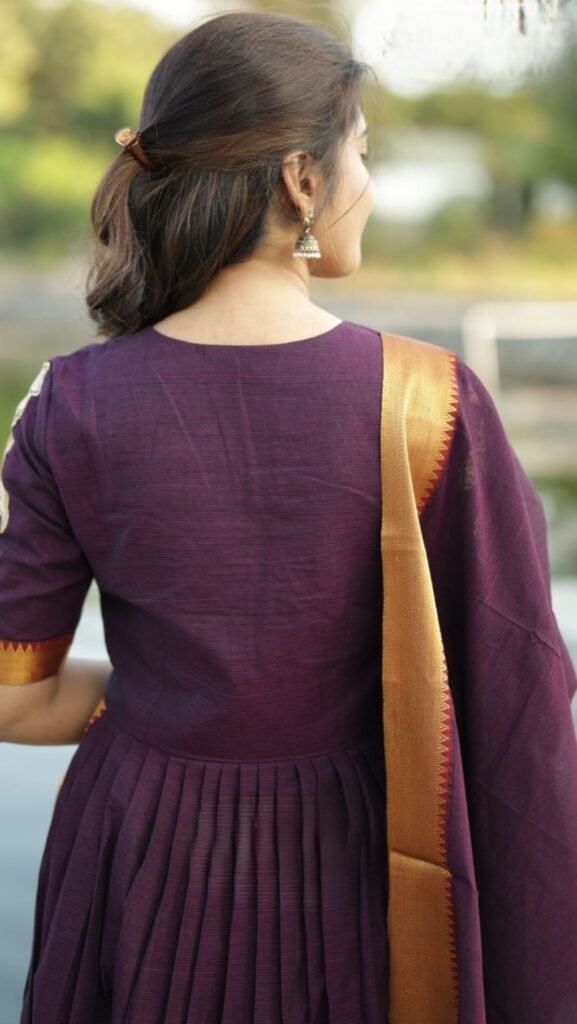 Handloom Wine Kurta Suit Set with Embroidery