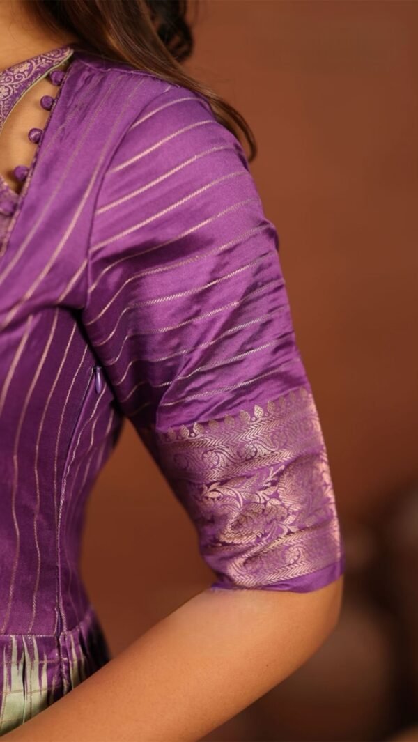Nainisha Purple Banarasi Silk Gown - Image 3