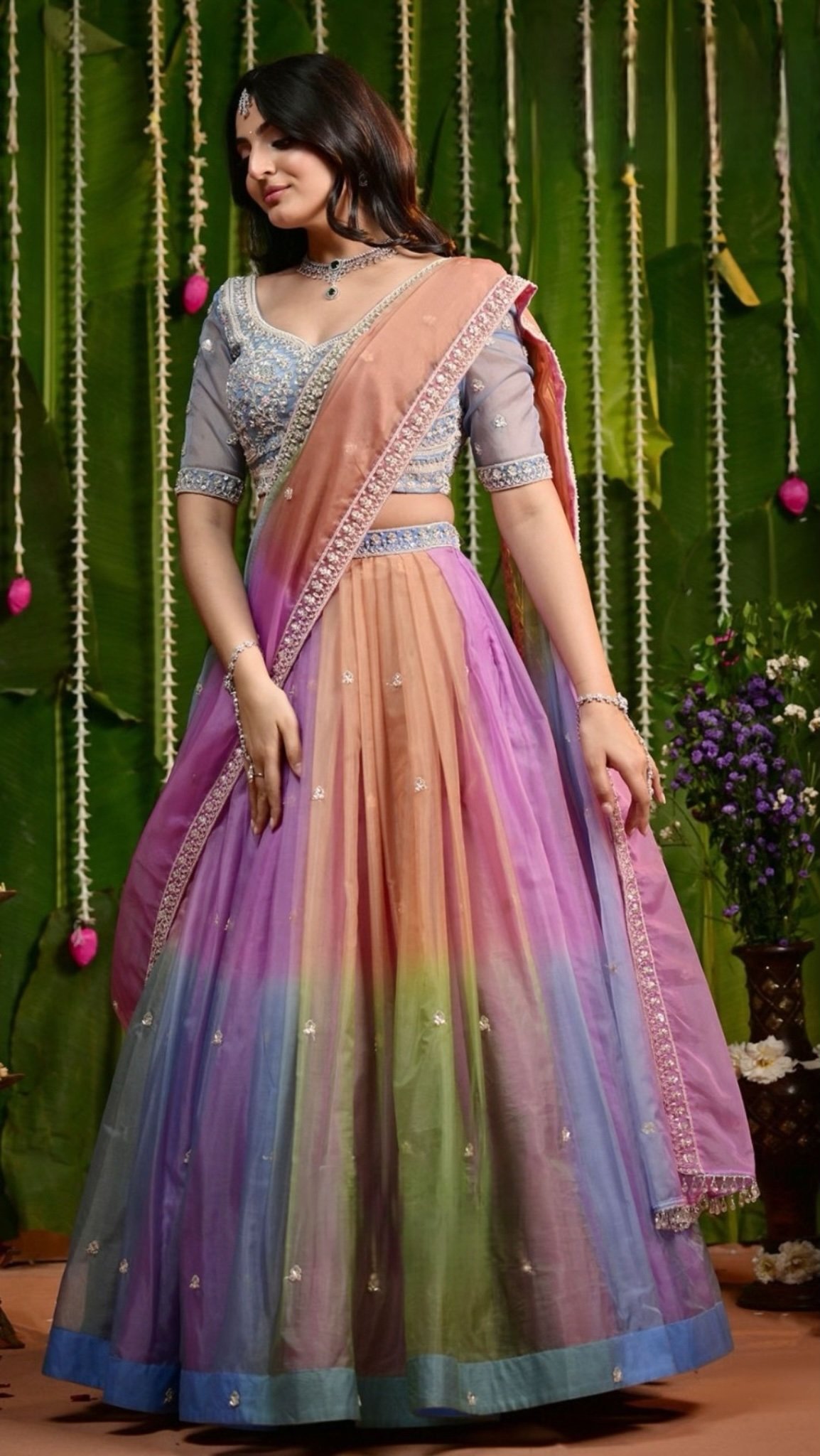 Sona Rainbow Organza Lehenga Set - Image 1