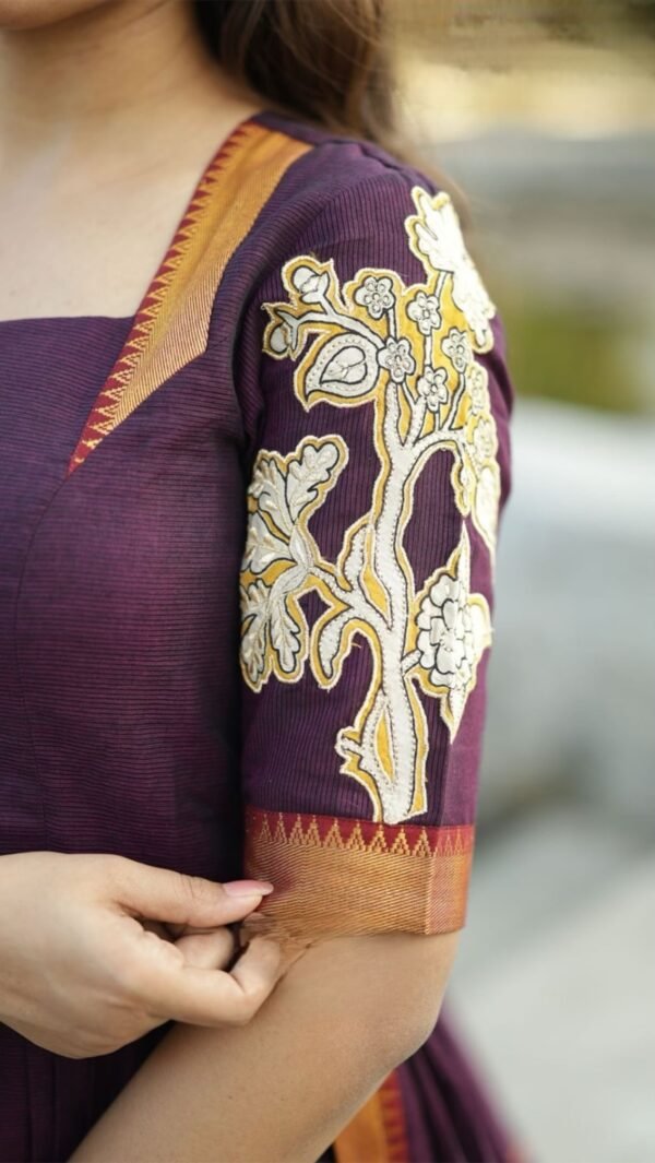 Handloom Wine Kurta Suit Set with Embroidery - Image 5