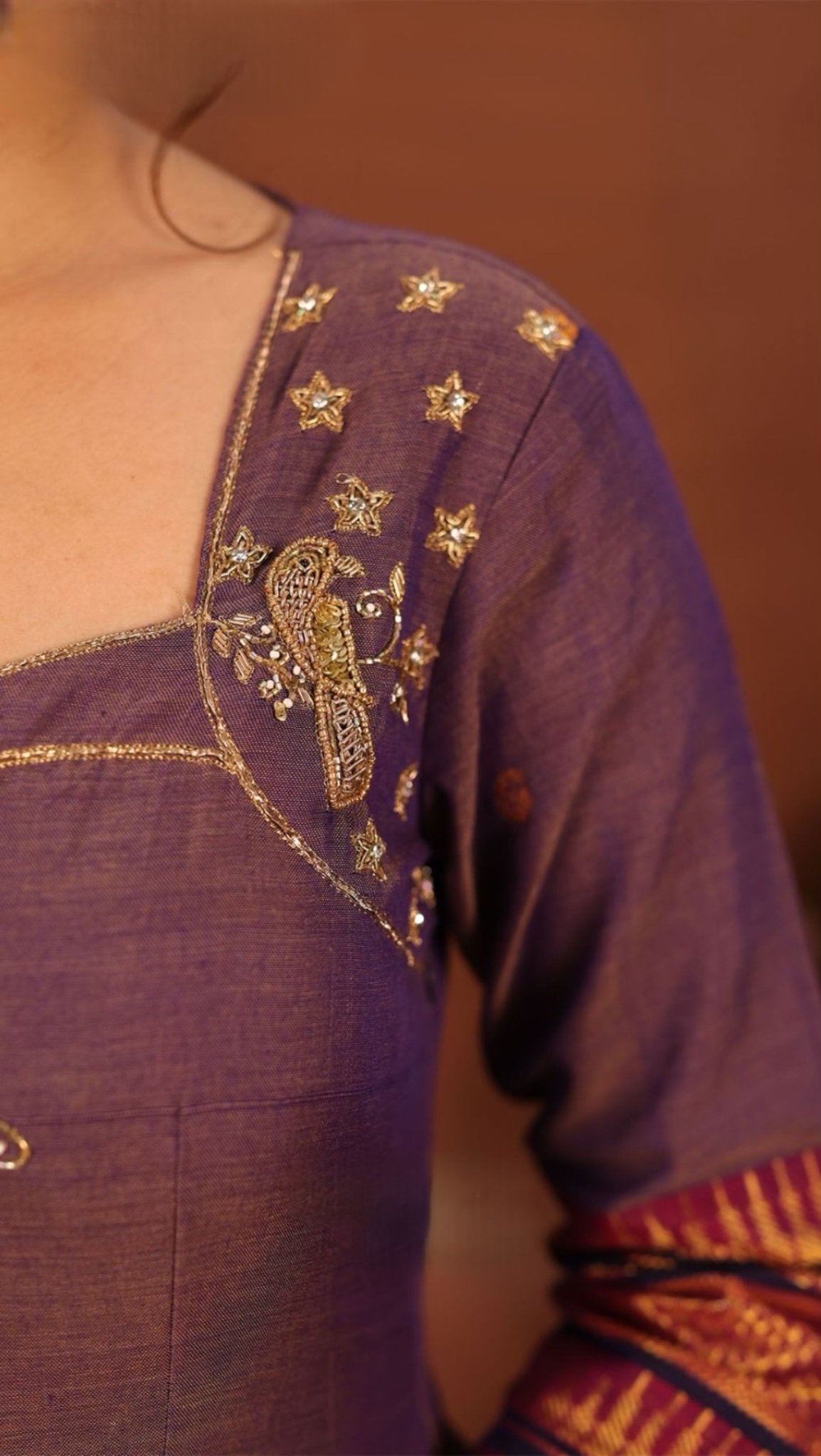 Dusty Purple Handloom Anarkali Suit Set - Image 4