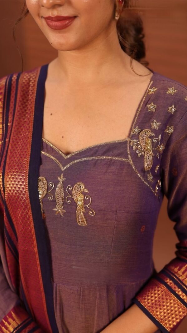 Dusty Purple Handloom Anarkali Suit Set - Image 5