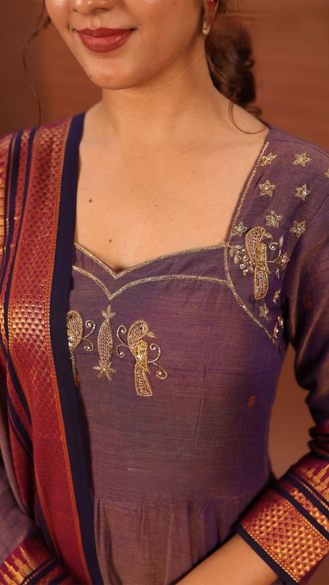 Dusty Purple Handloom Anarkali Suit Set - Image 5