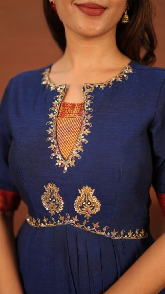 Sahikha Blue Anarkali Suit Set - Handloom Cotton Elegance