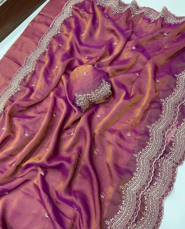 Dual shaded moss satin sarees - Image 9