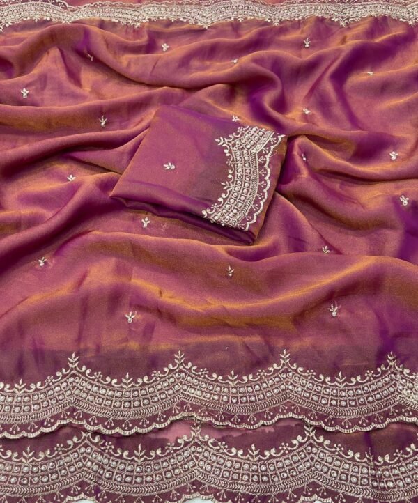 Dual shaded moss satin sarees - Image 10