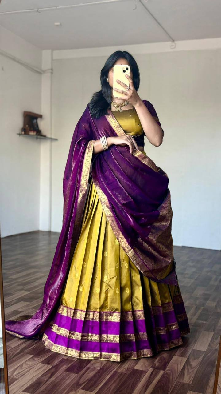 Royal Mustard & Purple Maggam Work Lehenga Set - Image 1