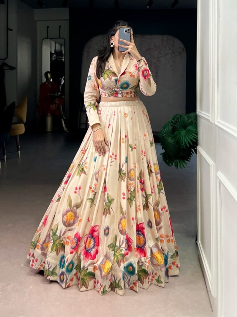 Tusser silk floral lehenga