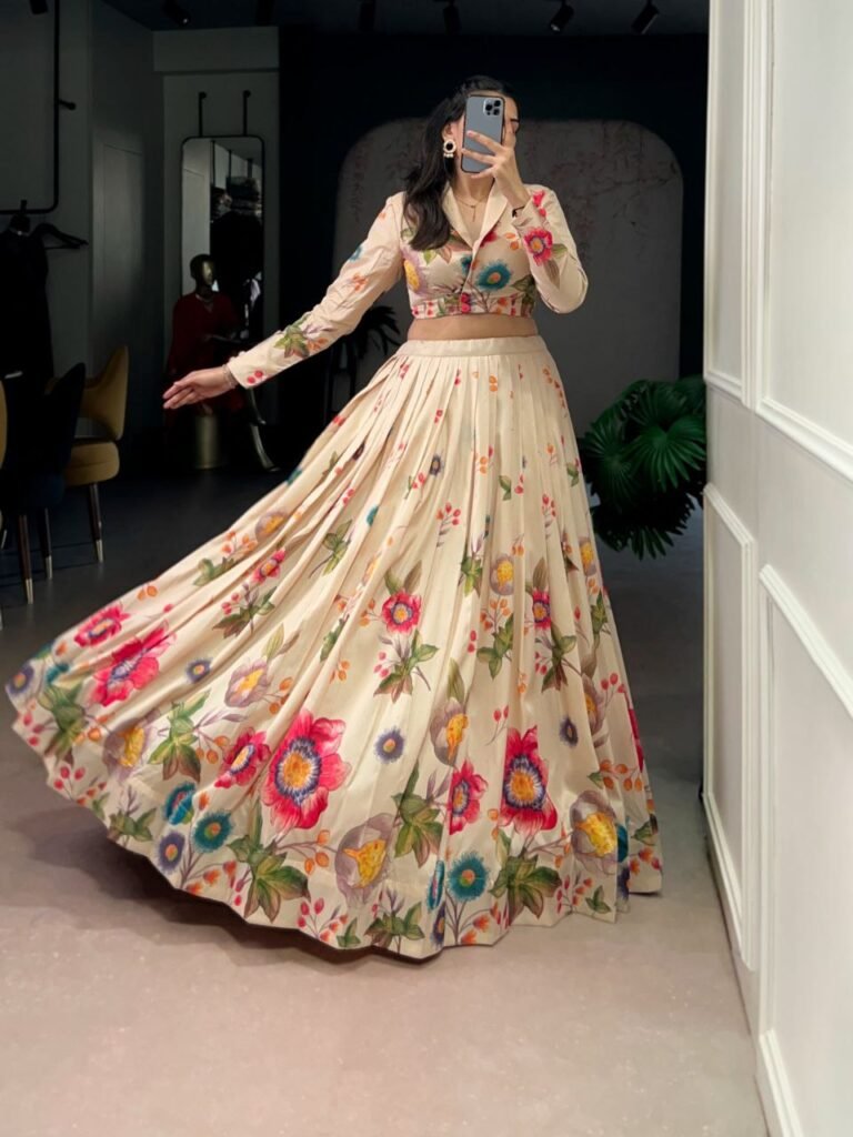 Tusser silk floral lehenga