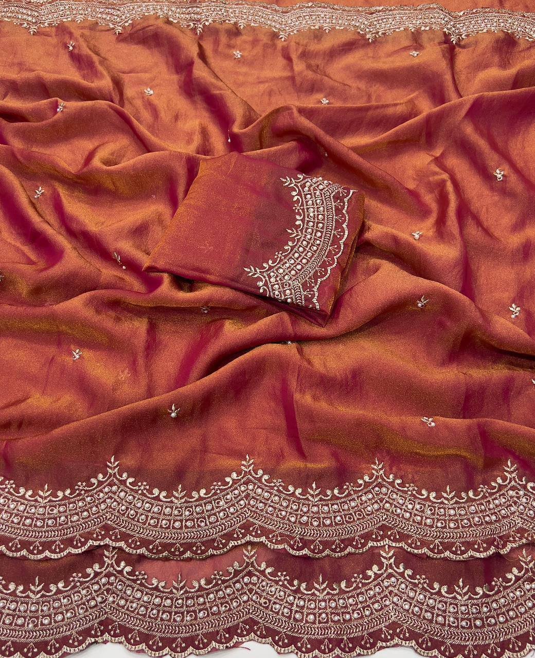 Dual shaded moss satin sarees - Image 1