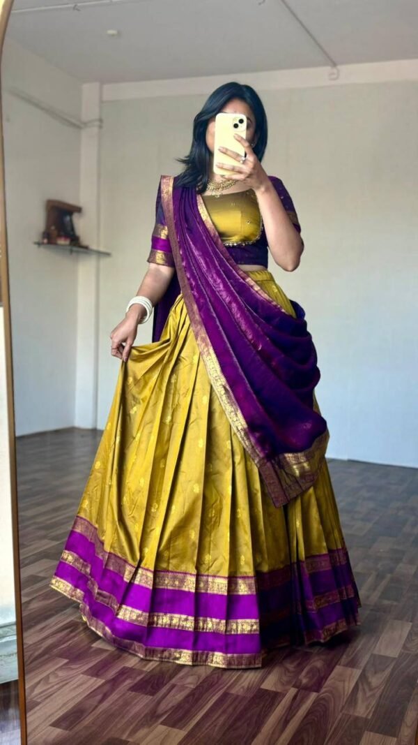 Royal Mustard & Purple Maggam Work Lehenga Set - Image 5