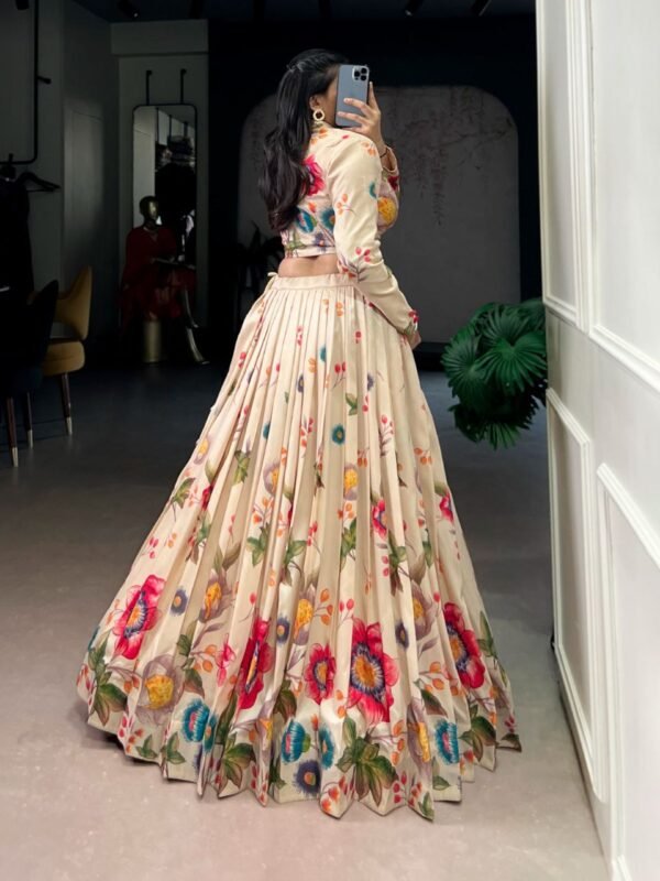 Tusser silk floral lehenga - Image 3