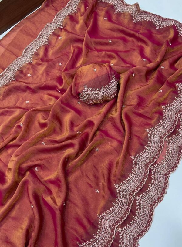 Dual shaded moss satin sarees - Image 3