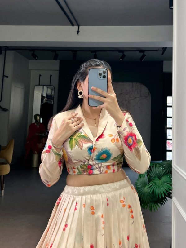 Tusser silk floral lehenga - Image 4